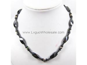 Mens Magnetic Hematite 8x12mm Twist Beads with Black Cloisonne Strands Necklace